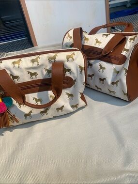 Dream Control Kids  Canvas Horse Print Satchel Bag in Cream and Brown x2